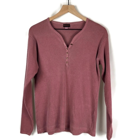 Vintage GRAMICCI 90s Heavyweight Ribbed Thermal Henley Muted Pink Size Medium - Picture 1 of 9